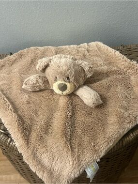 Kellytoy Brown Teddy Bear Lovey Security Blanket w/ Rattle PREOWNED 14x14” Soft